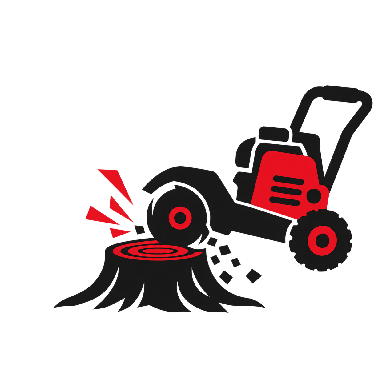 Stump grinding and removal service illustration with a stump grinder